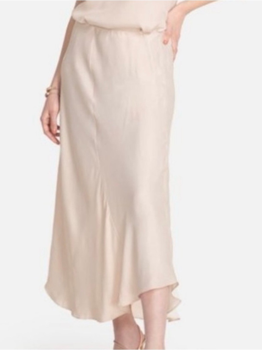 Johnny Was Cream Satin Midi Skirt